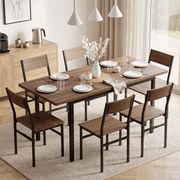 Conjunto de Mesa de Jantar Extensível 120-160 cm e 6 Cadeiras Empilháveis para 4-6 Pessoas Castanho Efeito Madeira
