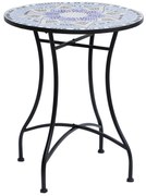Outsunny Mesa de Jardim Redonda Mesa de Varanda  Ø60x71 cm com Bancada em Mosaico Decorativa Mesa de Exterior Pátio Azul e Branco