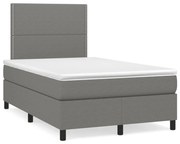 vidaXL Cama boxspring com colchão 120x190 cm tecido cinzento-escuro
