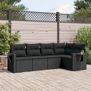vidaXL 5 pcs conjunto sofás de jardim com almofadões vime PE preto