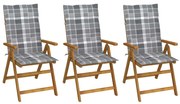 vidaXL Cadeiras de jardim dobráveis c/ almofadões 3 pcs acácia maciça