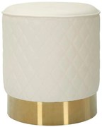 Puff Redondo Sharon - Couro Branco e Base Dourada - Ø 36 cm x 39 cm