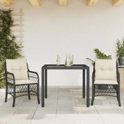 vidaXL 3 pcs conjunto de bistrô com almofadões vime PE preto