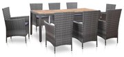 vidaXL 9 pcs conjunto jantar exterior c/ almofadões vime PE cinzento