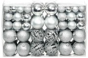 vidaXL Conjunto de bolas de natal 100 pcs 3/4/6 cm prateado