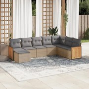vidaXL 8 pcs conjunto de sofás p/ jardim com almofadões vime PE bege