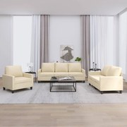 vidaXL 3 pcs conjunto de sofás com almofadões tecido cor creme