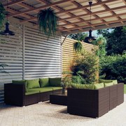 vidaXL 7 pcs conjunto lounge jardim c/ almofadões vime PE castanho