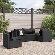 vidaXL 5 pcs conjunto lounge de jardim c/ almofadões vime PE preto
