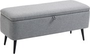 HOMCOM Banco de Armazenamento Estofado em Linho com Tampa Abatível e Pés de Aço Carga Máxima 150kg 101x38,5x44,5 cm Cinza | Aosom Portugal