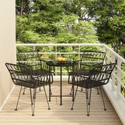 5 pcs conjunto de jantar p/ jardim vime PE preto