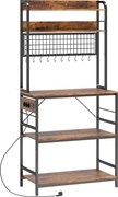 HOMCOM Estante de Cozinha com Estação de Carregamento, 5 Prateleiras e 10 Ganchos em S, em Madeira e Aço, 80x40x170 cm, Marrom | Aosom Portugal