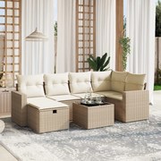 vidaXL 7 pcs conjunto de sofás p/ jardim com almofadões vime PE bege