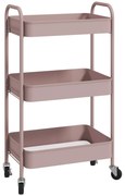 HOMCOM Carrinho Auxiliar de 3 Níveis com Rodas Carrinho de Armazenamento Deslizante para Cozinha Sala 45x30.6x79 cm Rosa | Aosom Portugal