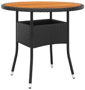 vidaXL Mesa de jardim Ø80x75 cm madeira de acácia e vime PE preto