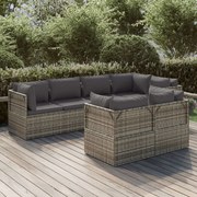 7 pcs conjunto lounge de jardim c/ almofadões vime PE cinzento