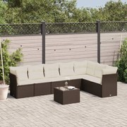 8 pcs conjunto sofás de jardim c/ almofadões vime PE castanho