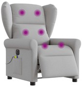 vidaXL Poltrona massagens reclinável elétrica tecido cinzento-nublado