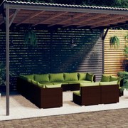 13 pcs conjunto lounge jardim c/ almofadões vime PE castanho