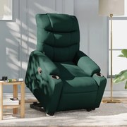 vidaXL Poltrona reclinável elevatória tecido verde-escuro