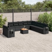 vidaXL 12 pcs conjunto de sofás de jardim c/ almofadões vime PE preto