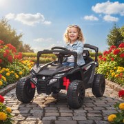 Carro Elétrico para Crianças 12V com 2 Motores Suspensão Traseira Faróis e Música 88x57,5x55,5 cm Preto