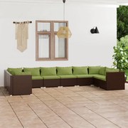 10 pcs conjunto lounge de jardim c/ almofadões vime PE castanho