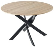 Mesa de jantar fixa redonda, sala de estar, modelo ZEN, cor Carvalho, pés metálicos em preto mate, mede 100x100x75cm de altura.