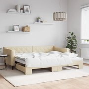 vidaXL Sofá-cama com gavetão 90x200 cm tecido cor creme