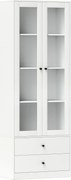 HOMCOM Móvel de Arrumação Moderno com Armário de Portas de Vidro Prateleiras Ajustáveis e 2 Gavetas 59x30x164 cm Branco | Aosom Portugal
