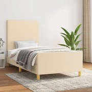 Estrutura de cama c/ cabeceira tecido cor creme 90x190 cm