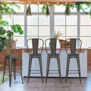 Conjunto de 4 bancos de bar em metal com apoio para os pés Cadeiras de cozinha com encosto amovível 43 x 43 x 116 cm Bronze