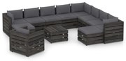 12pcs conj. lounge jardim + almofadões madeira impreg. cinzento