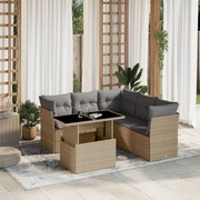 vidaXL 6 pcs conjunto de sofás p/ jardim com almofadões vime PE bege