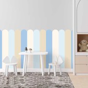 Papel de parede têxtil autoadesivo para cama Arco - Blue (Azul suave com impressão natural)