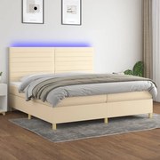 Cama box spring c/ colchão e LED 200x200 cm tecido cor creme