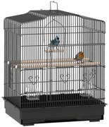 PawHut Gaiola para Pássaros 46,5x36x59 cm Gaiola de Metal para Pássaros com 2 Comedouros 2 Poleiros Baloiço Bandeja Amovível Preto