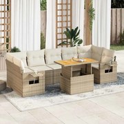 vidaXL 8 pcs conjunto de sofás p/ jardim com almofadões vime PE bege