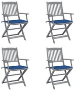 vidaXL Cadeiras exterior dobráveis c/ almofadões 4 pcs acácia maciça