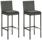 vidaXL Bancos de bar p/ jardim com almofadões 2 pcs vime PE cinzento