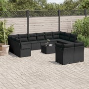 vidaXL 13 pcs conjunto de sofás de jardim com almofadões vime PE preto