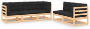 5 pcs conjunto lounge de jardim c/ almofadões pinho maciço