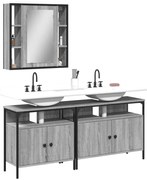 3 pcs conjunto móveis WC derivados de madeira cinzento sonoma