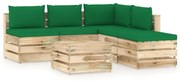 6 pcs conj. lounge jardim c/ almofadões madeira impreg. verde