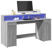 vidaXL Secretária luzes LED 160x55x91cm deriv. madeira cinzento sonoma