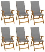 vidaXL Cadeiras de jardim dobráveis c/ almofadões 6 pcs acácia maciça