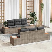 vidaXL Conjunto de Sofá de Jardim em 7 Peças com Almofadas Cinza, Rattan Sintético e Acácia