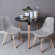 Conjunto Mesa Tower Redonda 80 cm Preta e Pack 2 Cadeiras Kelen - Cinza