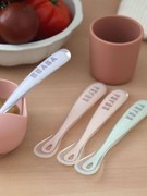 Lote de 4 colheres 1ª idade Montessori, BEABA Soft sem BPA azul claro liso com motivo