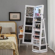 Espelho Armário para jóias rotativo a 360° com espelho, luzes LED, fecho e estante traseira branco